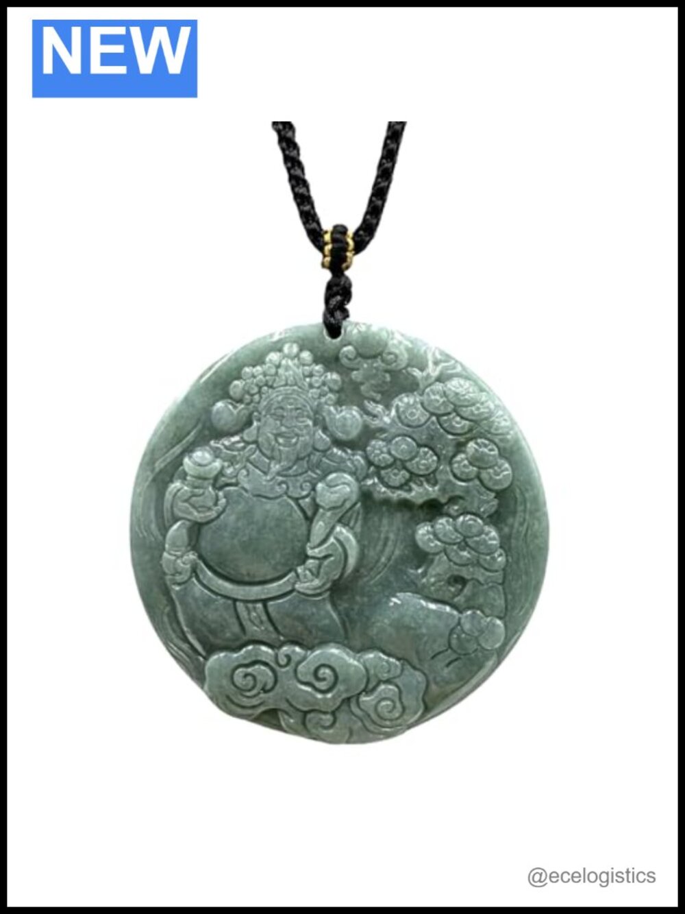 Hand-Carved Natural Jade God of Wealth Pendant Necklace